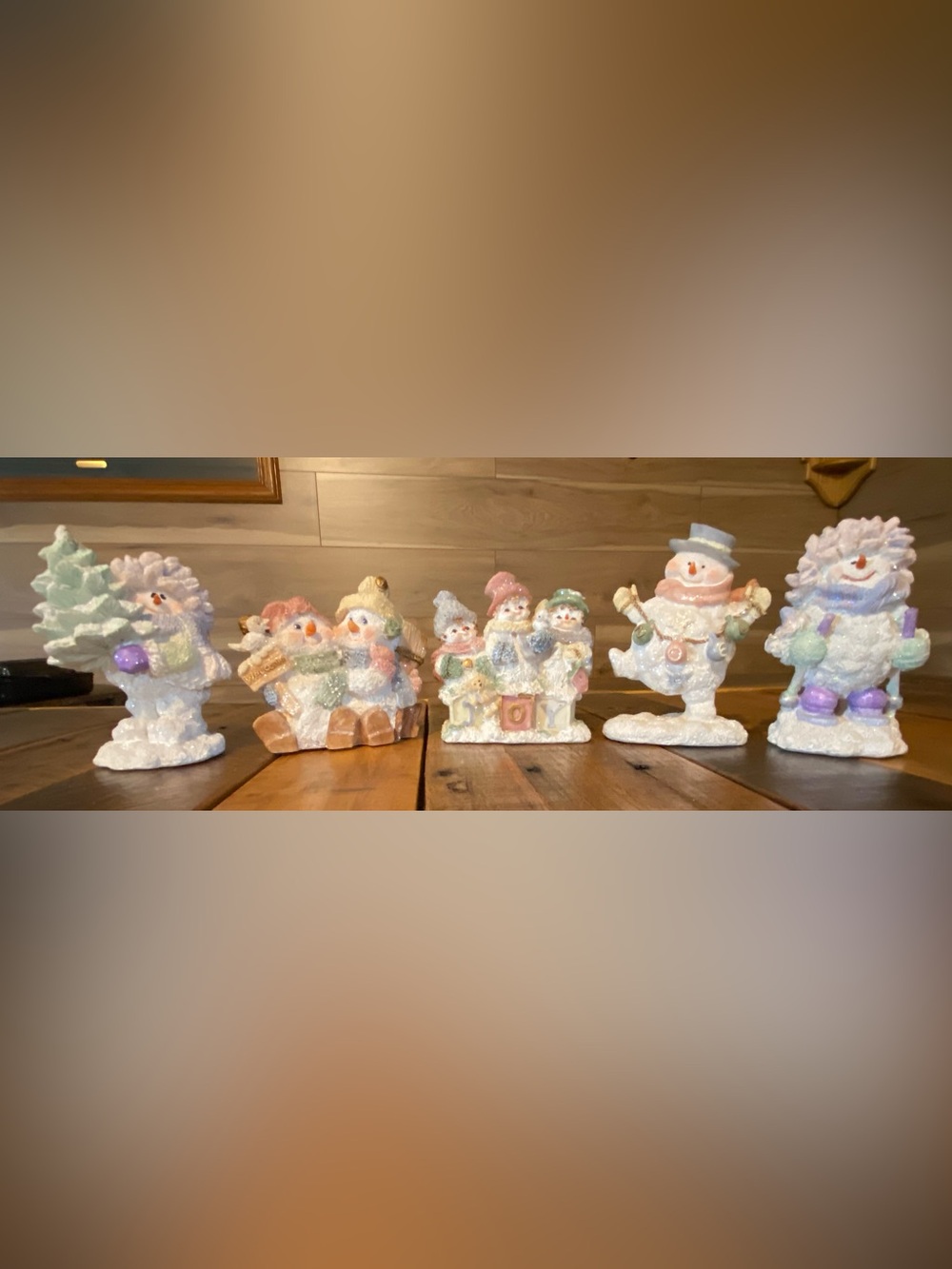 Pastel Glitter Snow Family Holiday Figurine Set - Mint, Pink, Lavender, White